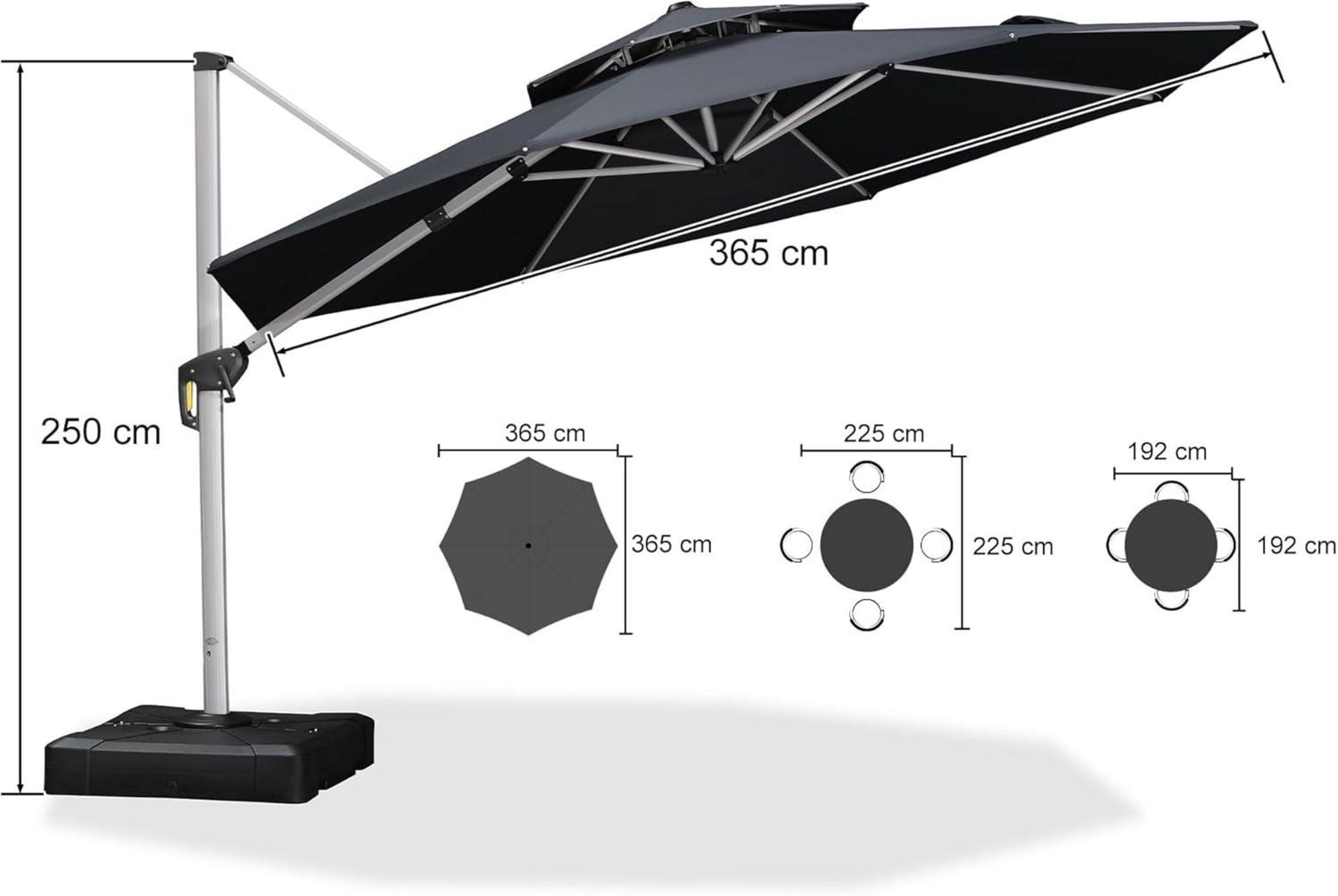 Sonnenschirm Balkon Ampelschirm 365cm Grau UV50+ wasserabweisend