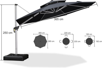 Sonnenschirm Balkon Ampelschirm 365cm Grau UV50+ wasserabweisend