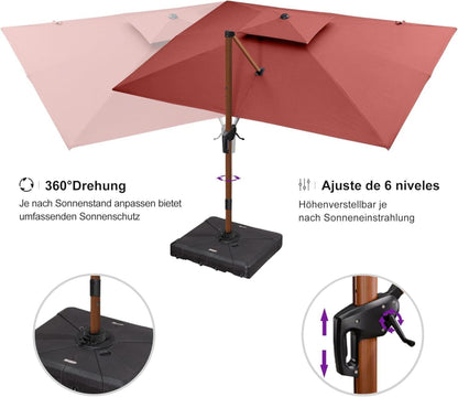 Ampelschirm rechteckig 270 x 365 cm Sonnenschirm Holzoptik Bordeaux
