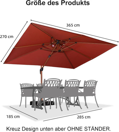 Alu Holzoptik Ampelschirm Rechteckig 270 x 365 cm Bordeaux