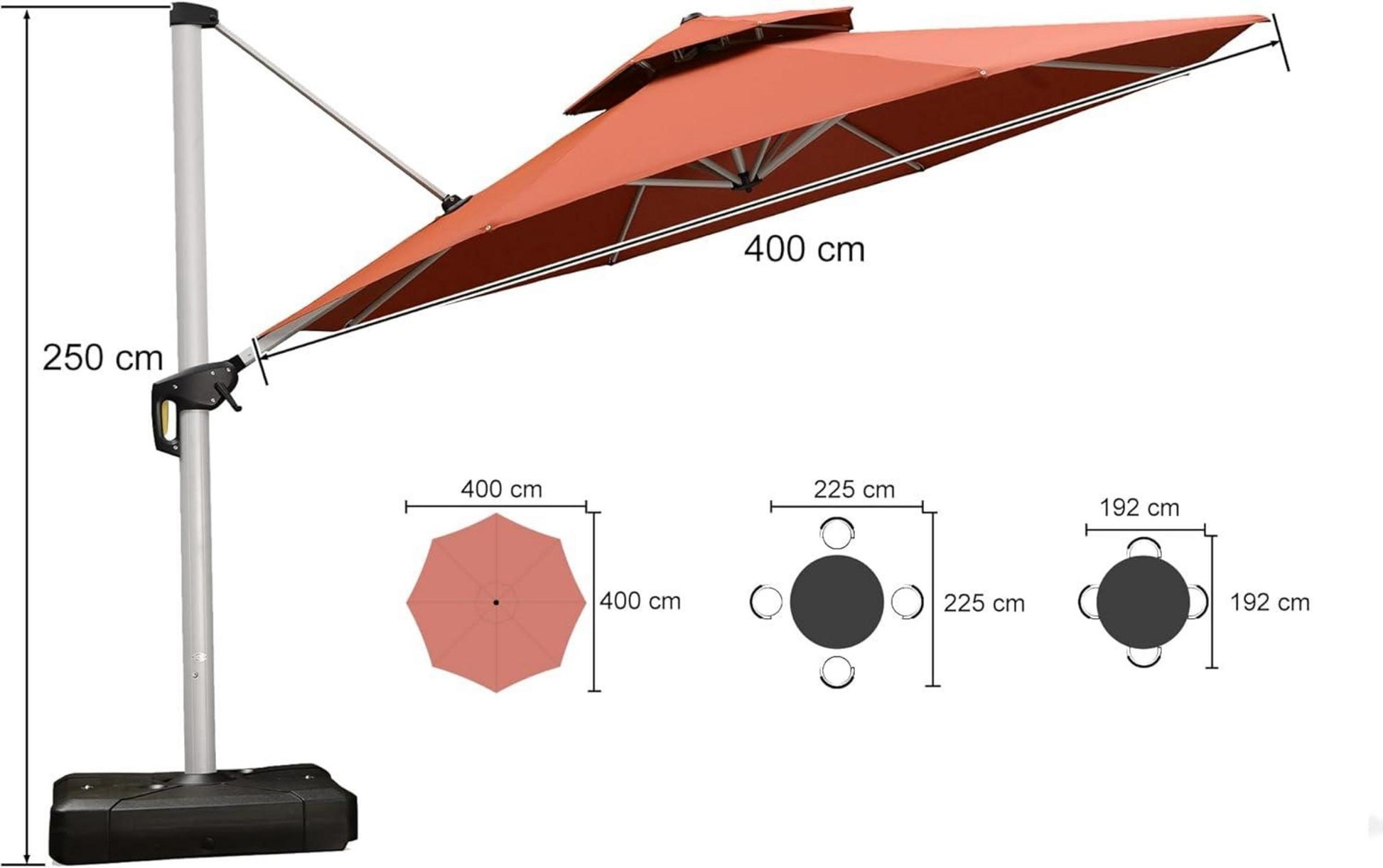 Sonnenschirm Ampelschirm 400 cm 360°Rotation UV50+ Bordeaux