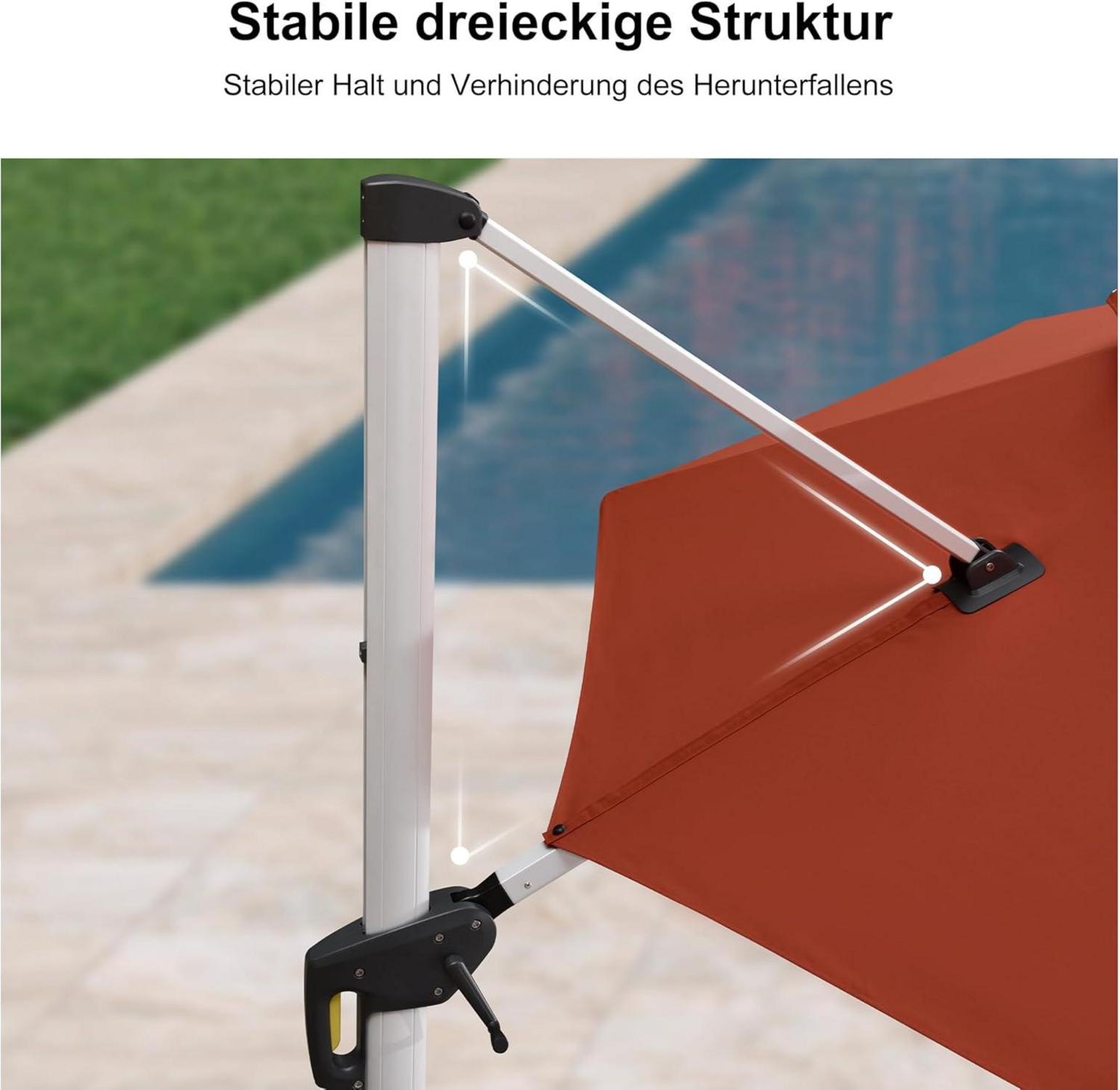 Sonnenschirm 400 cm Ampelschirm UV50+ Kurbel 360° Rotation Bordeaux