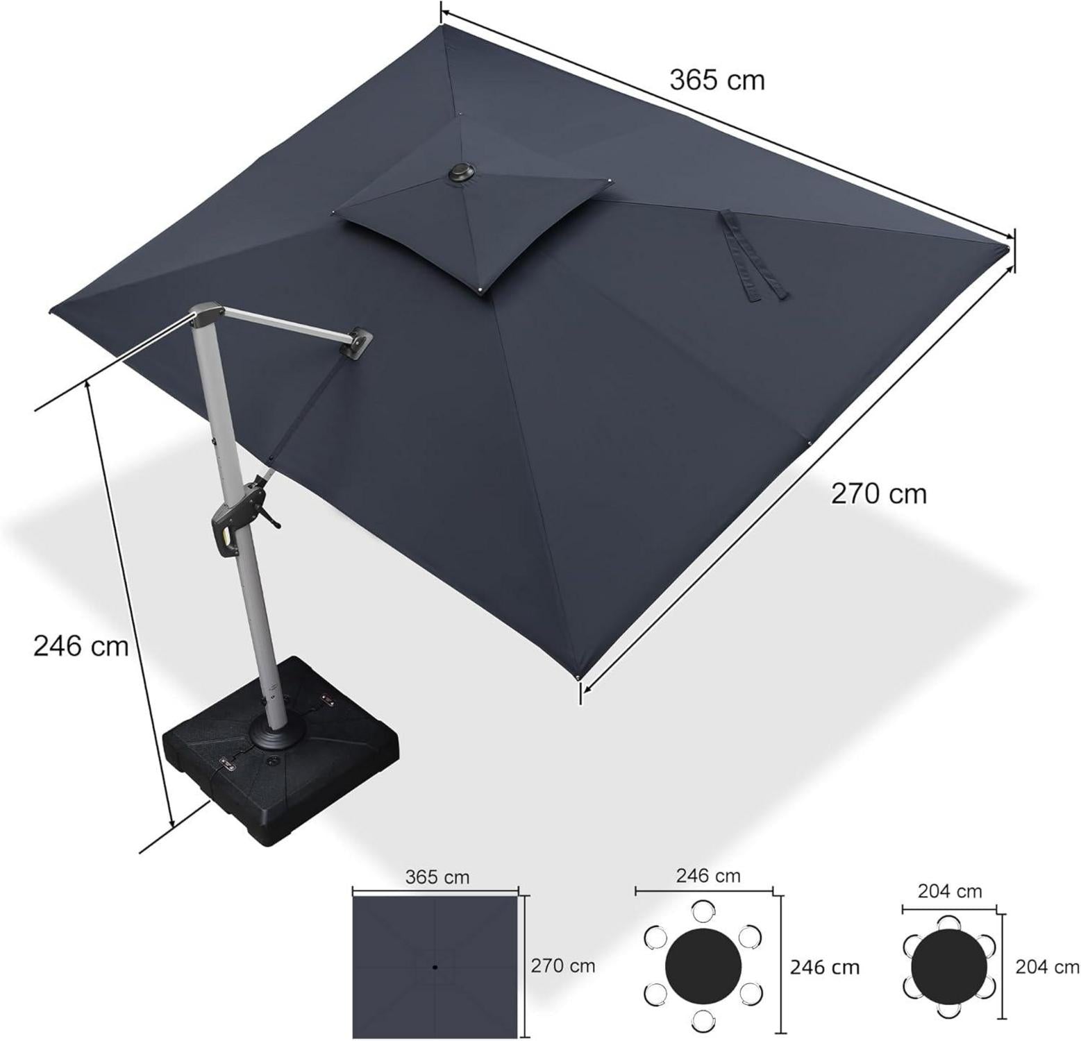 Sonnenschirm Rechteckig 270x365 cm Ampelschirm UV50+ Grau