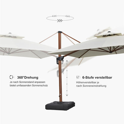 Sonnenschirm Ampelschirm 330x330cm Doppeldach Holzoptik Kurbel 360° UV50+ Cream