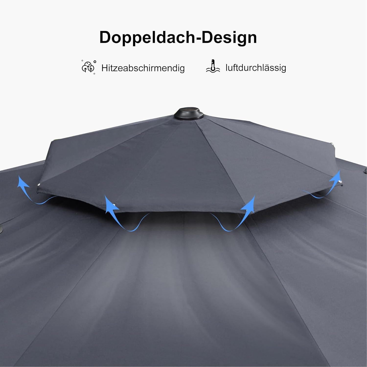 Sonnenschirm Ampelschirm 400 cm Gartenschirm UV50+ Grau