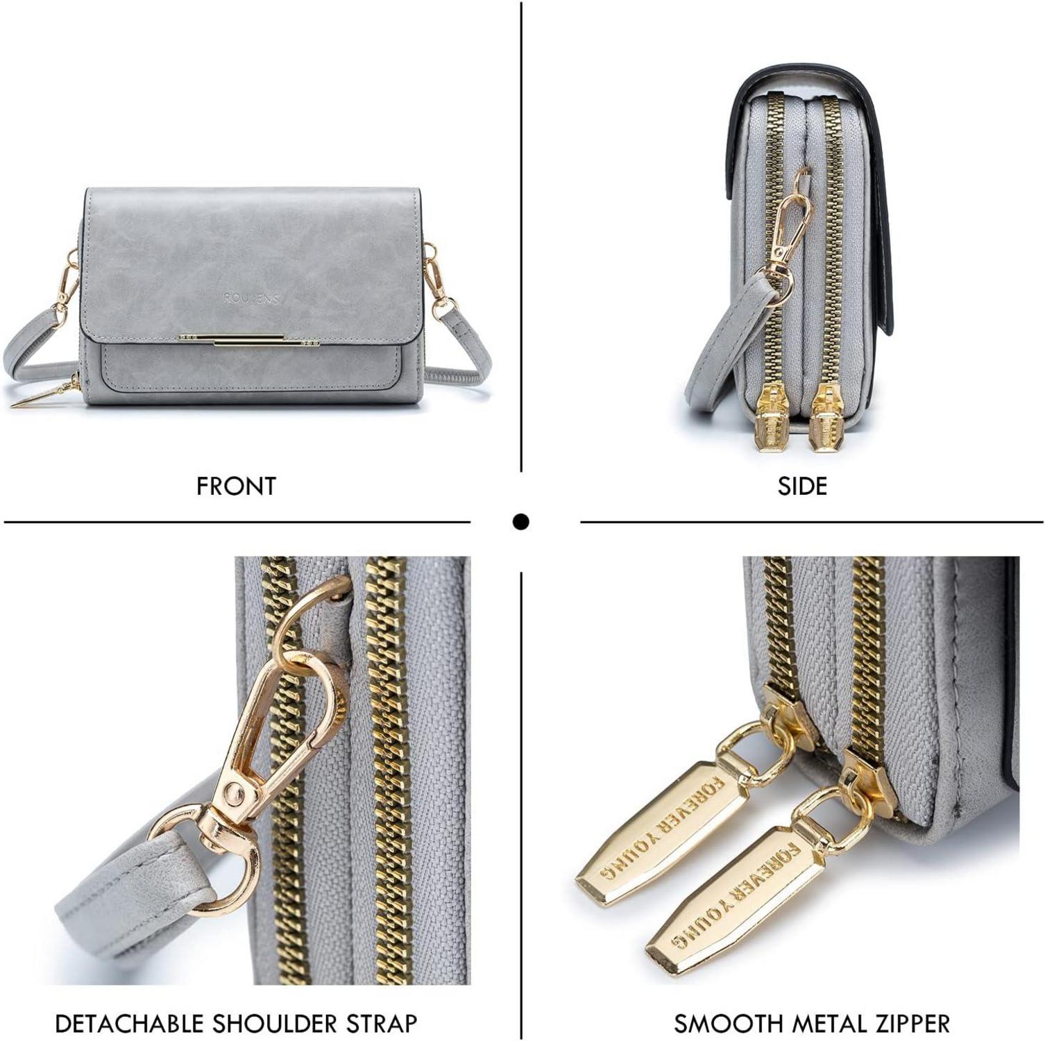 Kleine Handy Umhängetasche Damen PU Leder Crossbody Schultertasche Ölwachs-hellgrau