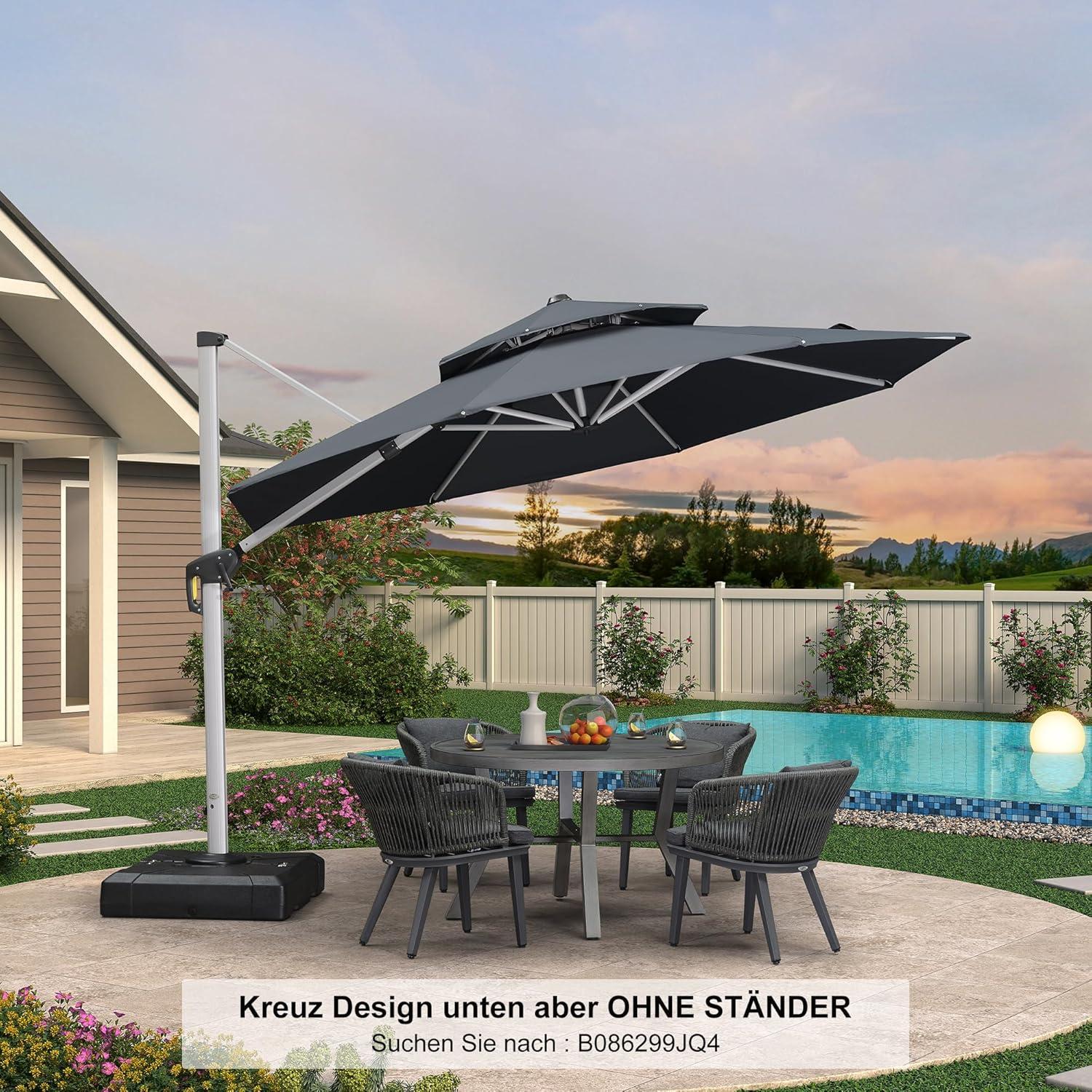 Sonnenschirm Balkon Ampelschirm 330 cm UV50+ Grau