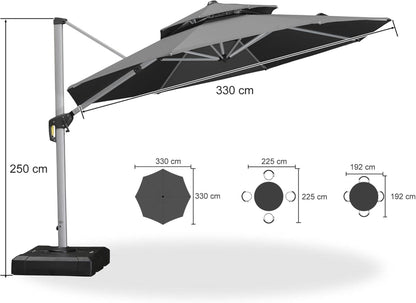 Sonnenschirm Ampelschirm 330cm UV50+ Balkon Gartenschirm Grau