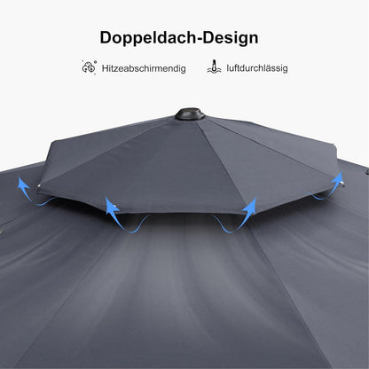 PURPLE LEAF Sonnenschirm Ampelschirm 330cm 360° Rotation Grau