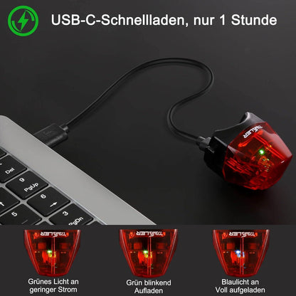 Fahrrad Rücklicht USB-C Aufladbar Batterie LED StVZO IPX4