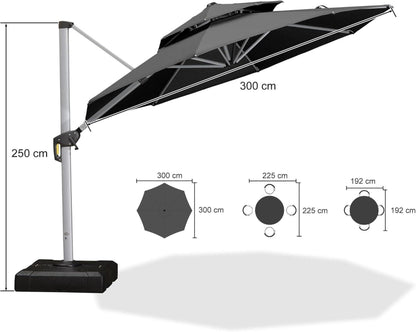 Sonnenschirm Ampelschirm 300 cm UV50+ Balkon Gartenschirm Grau