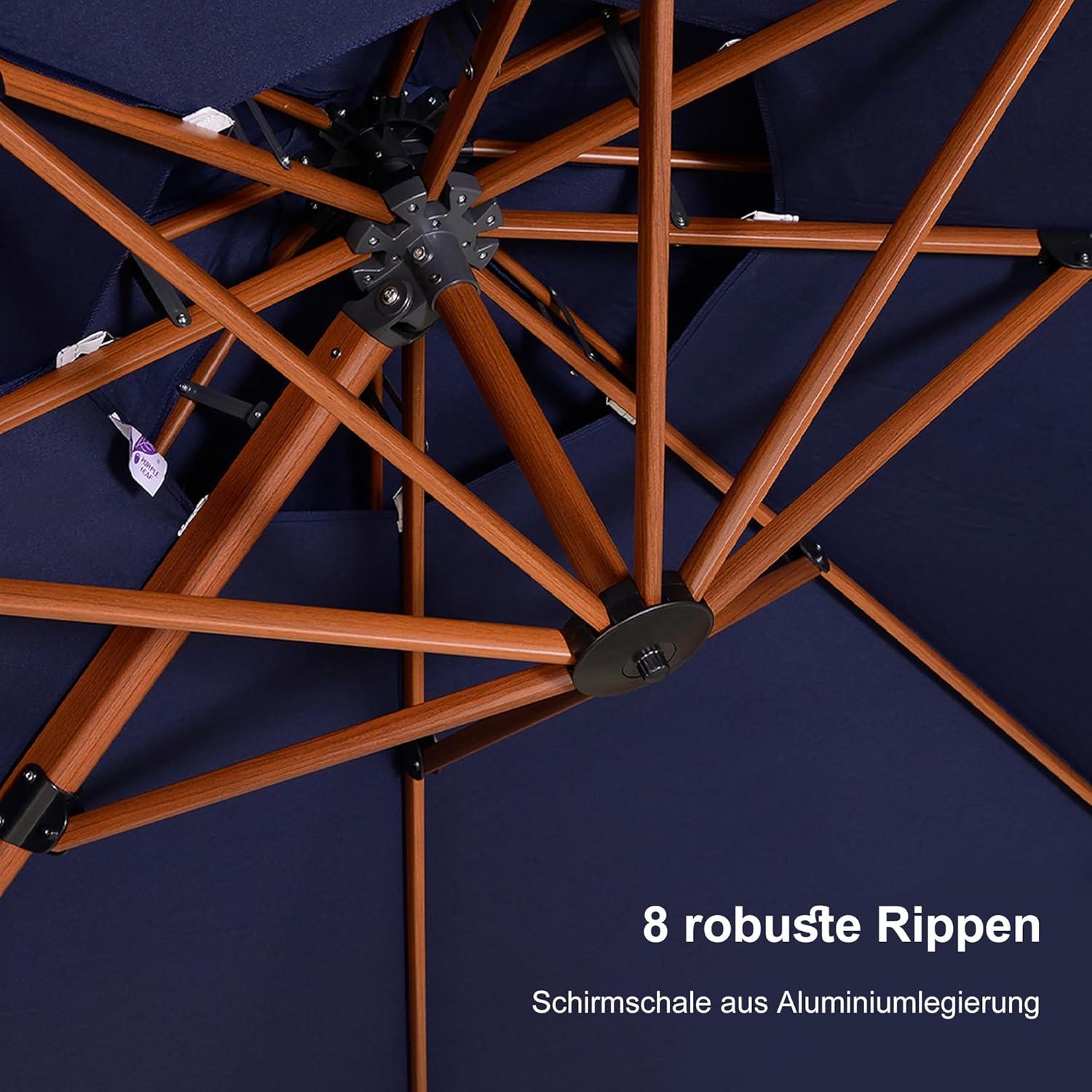 PURPLE LEAF Ampelschirm Sonnenschirm Ø 330 cm Marineblau