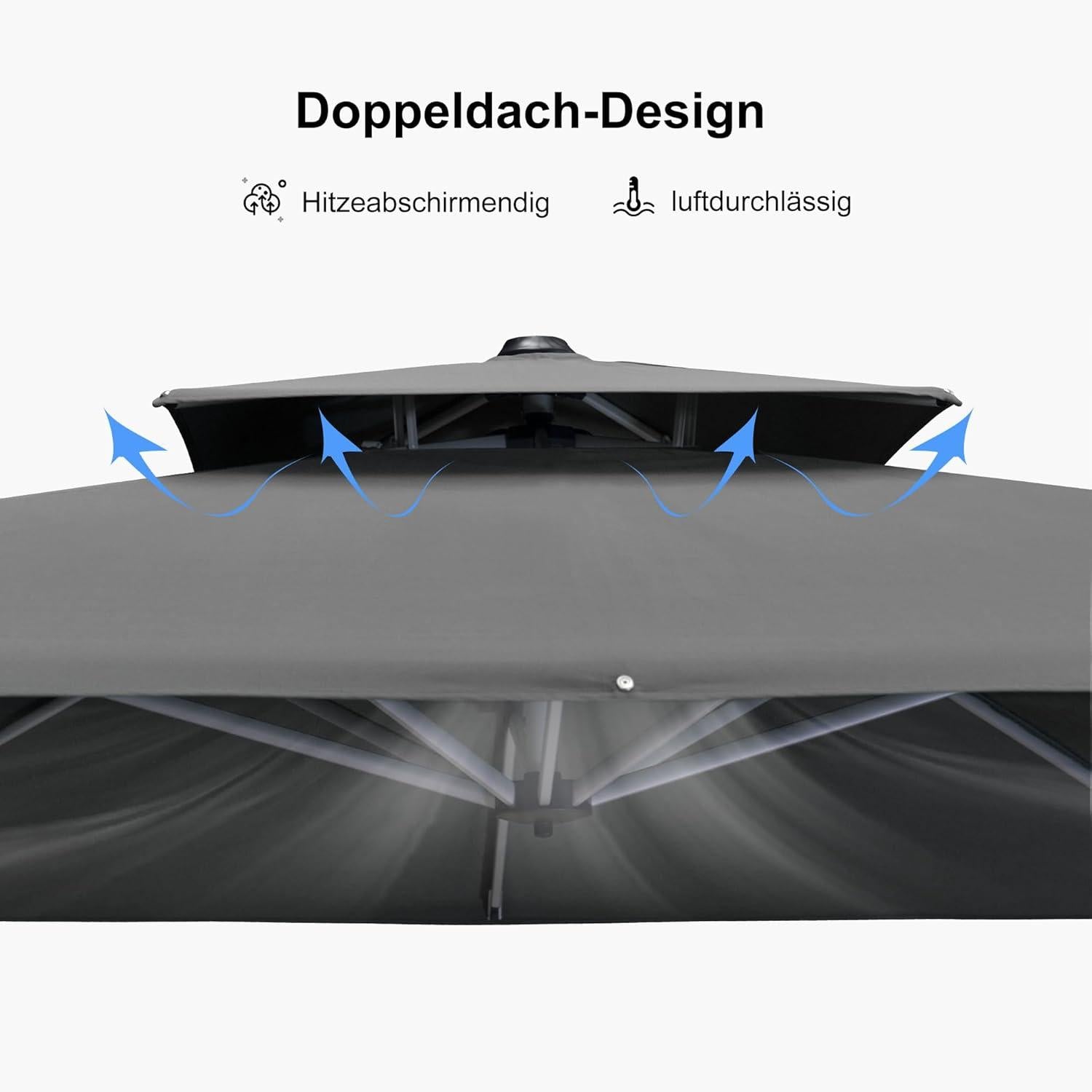 Sonnenschirm Rechteckig 300x400cm Ampelschirm Groß UV50+ Grau