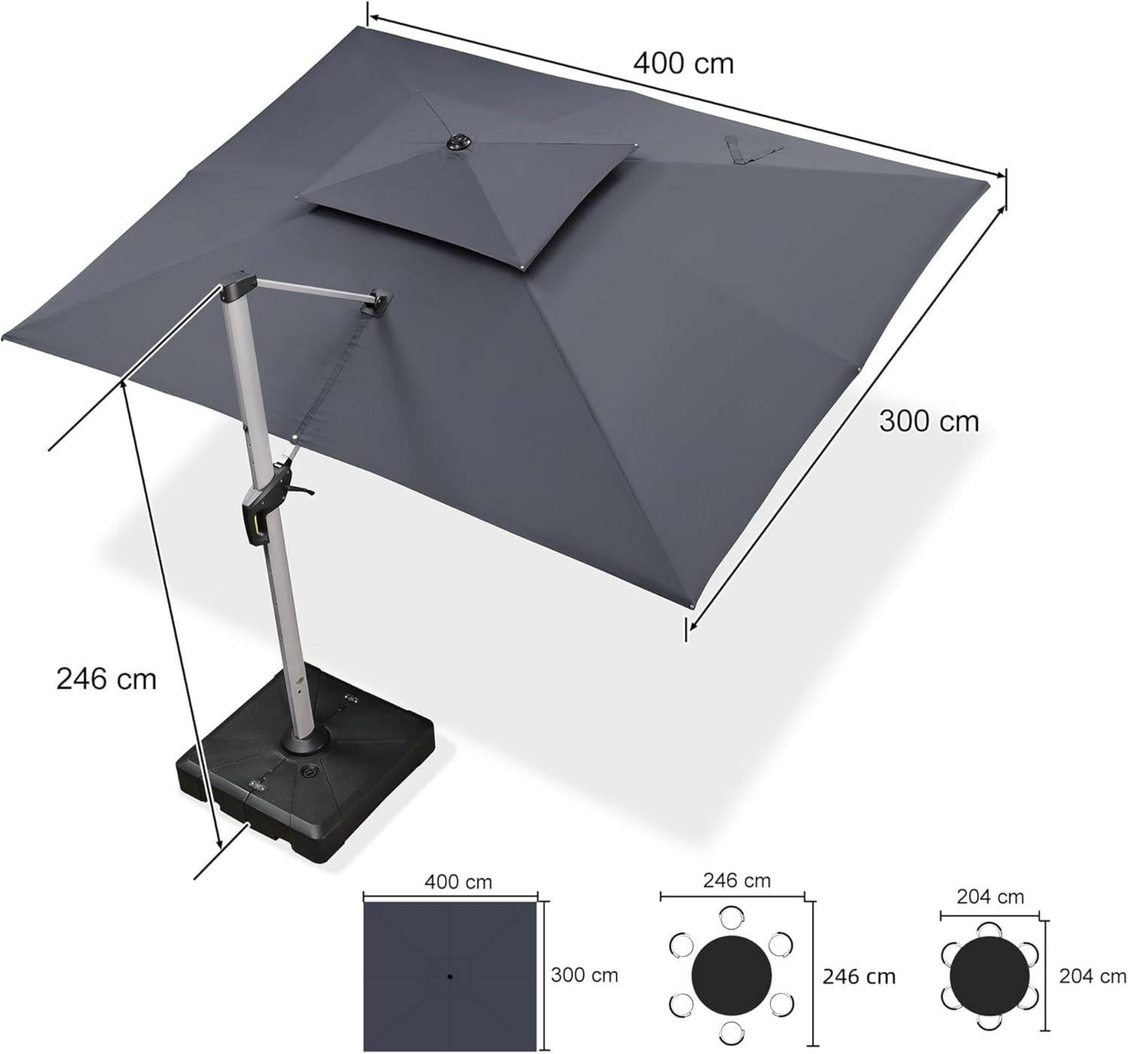 Sonnenschirm Rechteckig 300x400 cm Ampelschirm Groß Stabil