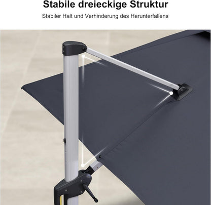 Sonnenschirm Rechteckig 300x400 cm Grau UV50+ wasserabweisend, stabil & witterungsbeständig