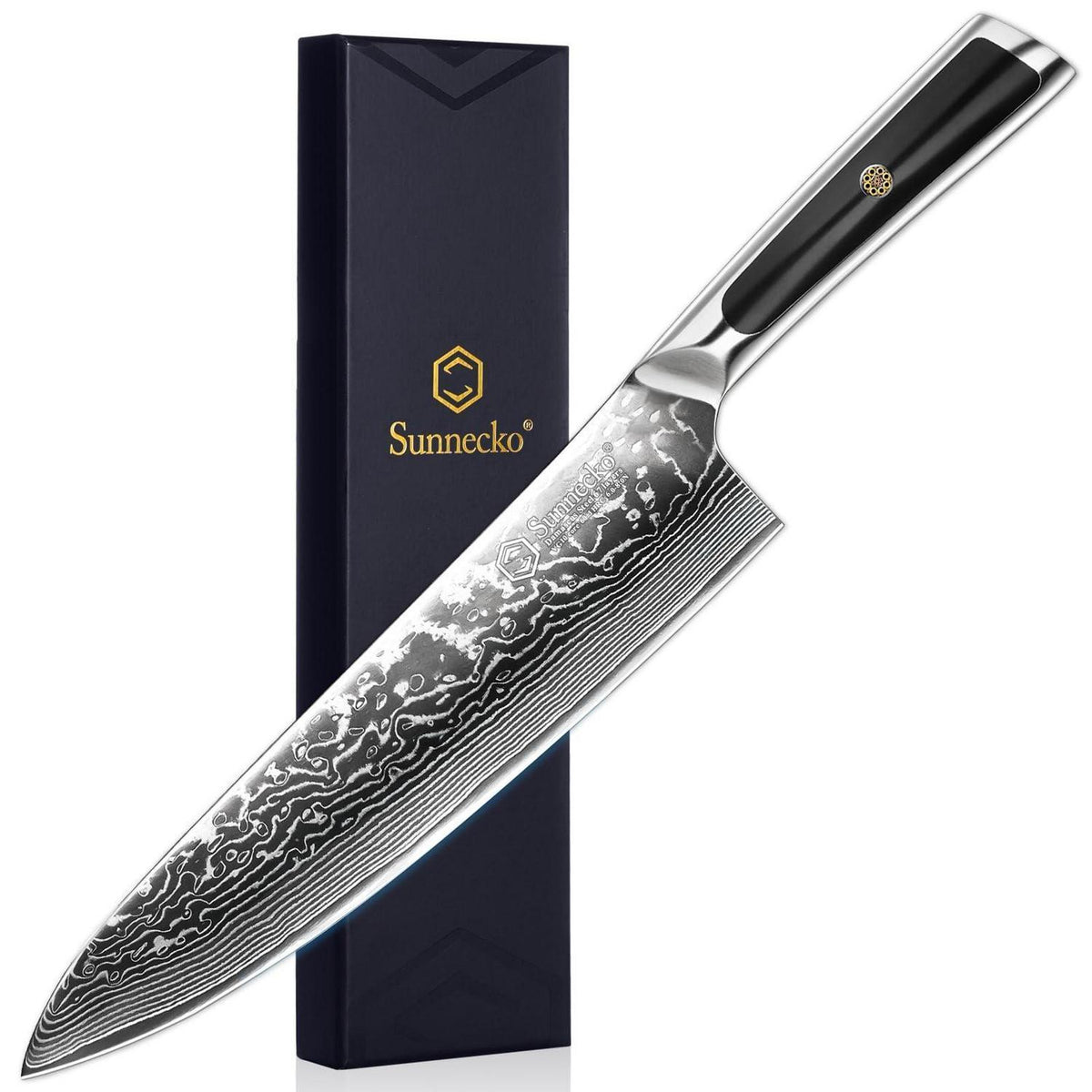 20cm Damast Kochmesser – Scharfes Küchenmesser mit Ergonomischem Griff