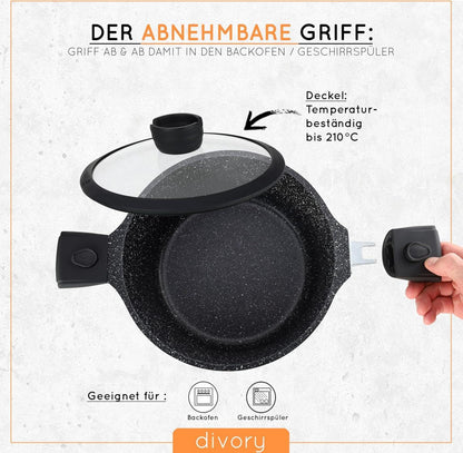 DIVORY Topfset Pfannenset Induktion 14-teilig mit abnehmbarem Griff