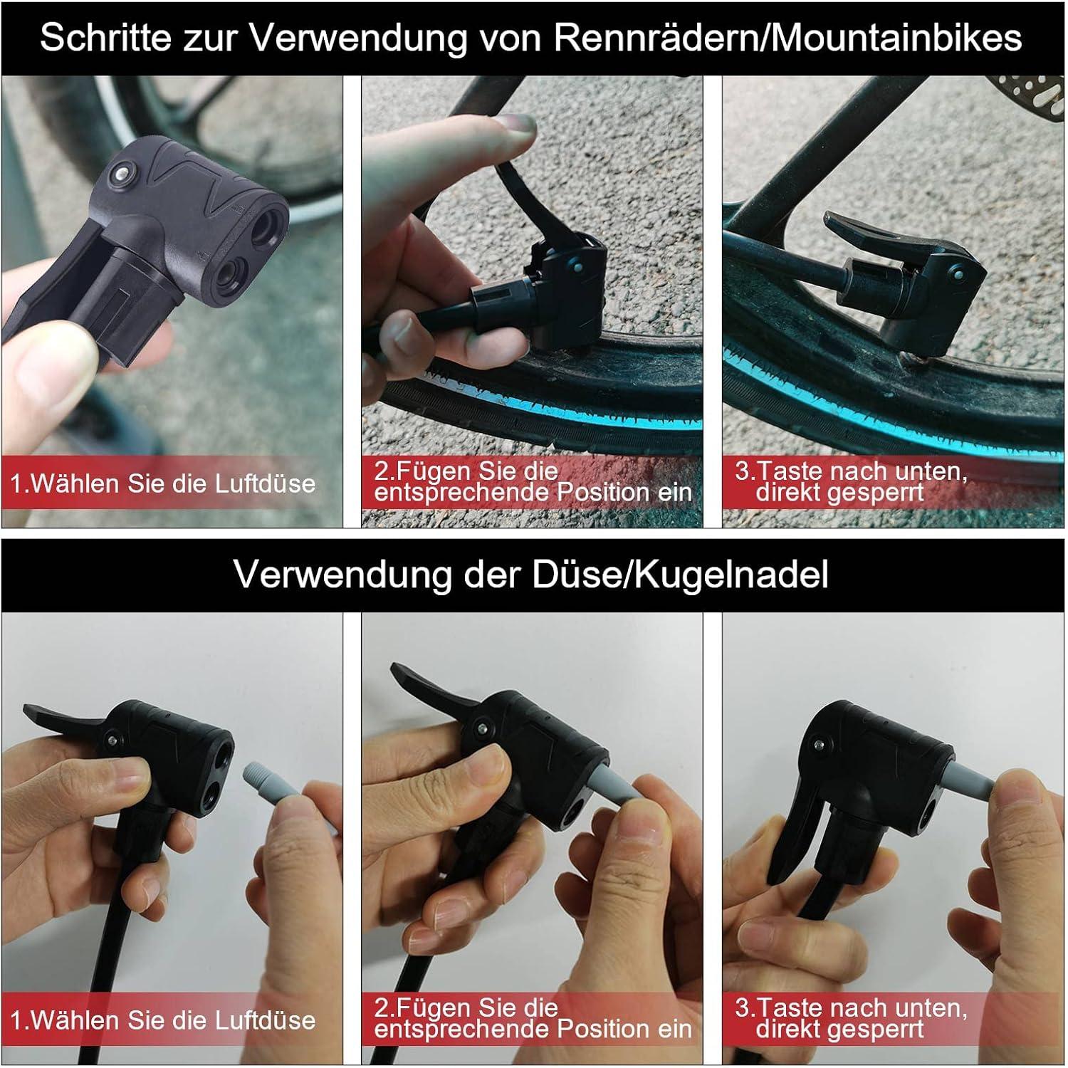 Standluftpumpe für Fahrrad Presta Schrader Ventile 160PSI Schwarz