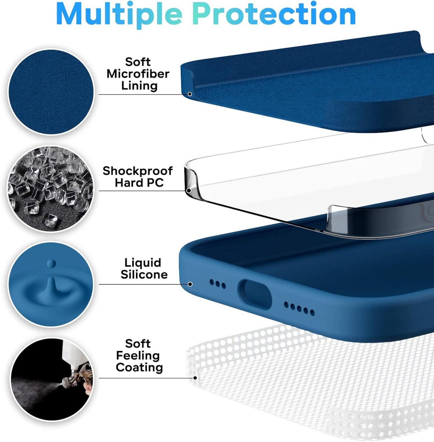 Hülle für iPhone 13 Silikon Liquid Soft Case Blau 3-Layer Schutz