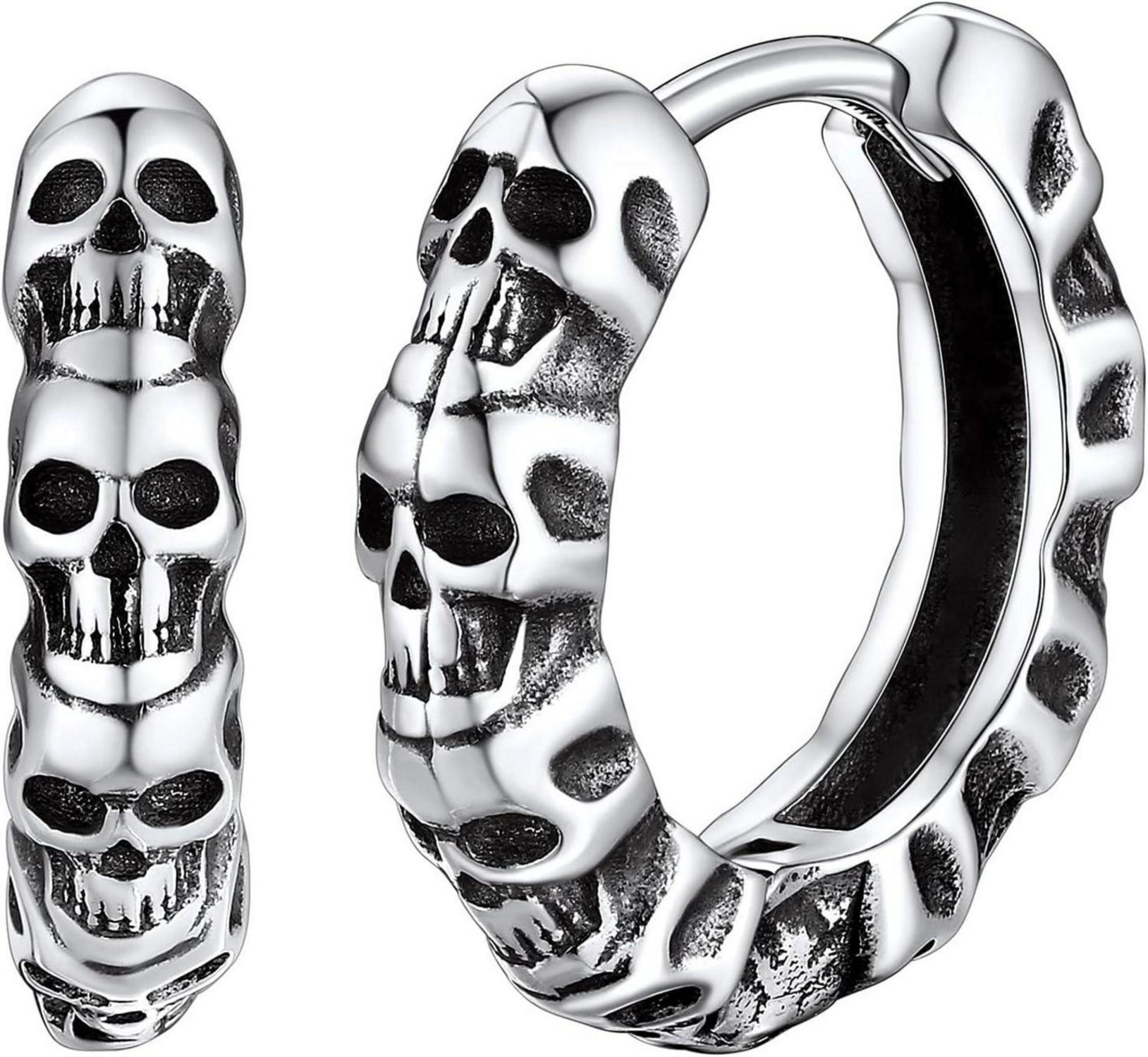 Sterling Silber Totenkopf Ohrstecker Punk Creolen Modeschmuck