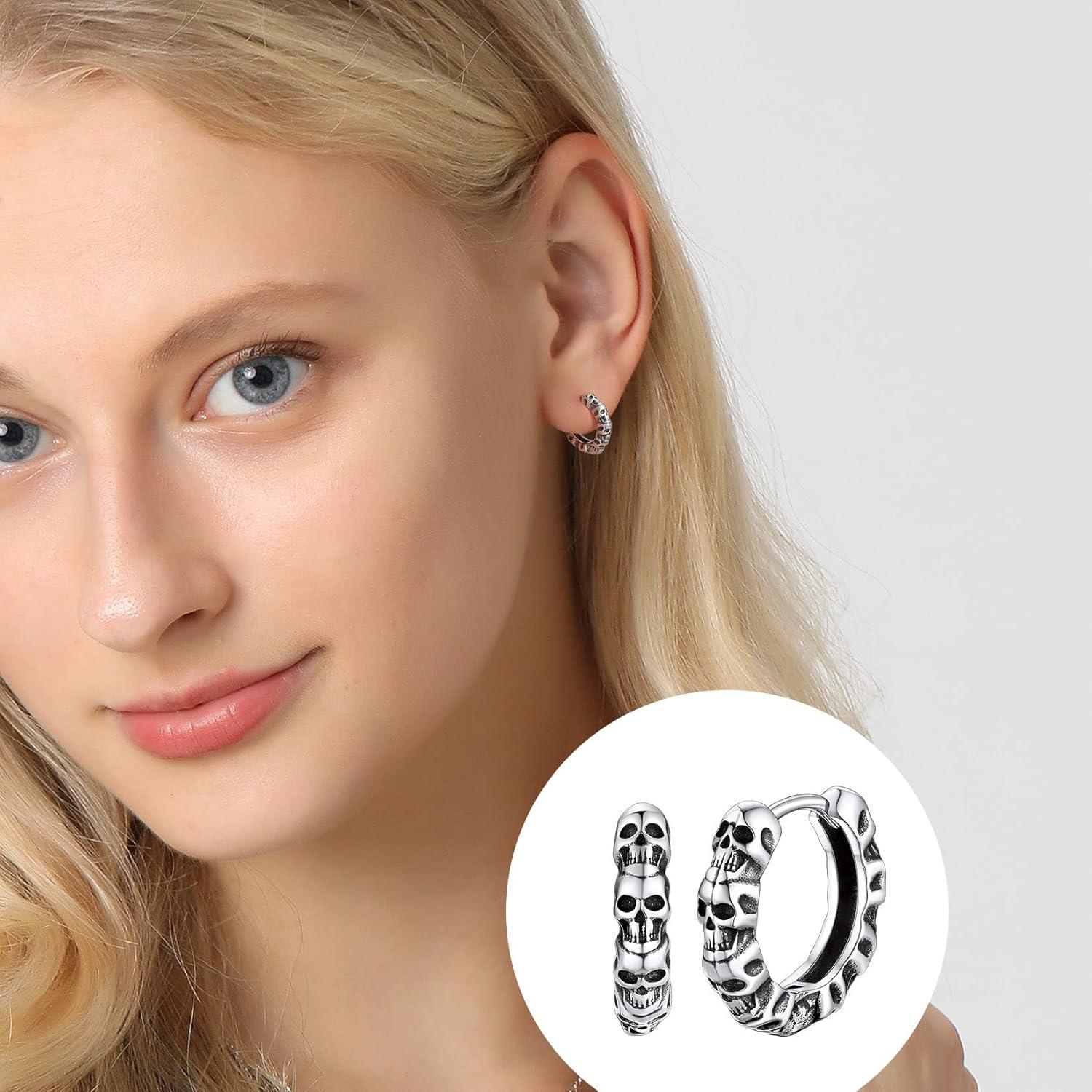 Sterling Silber Totenkopf Ohrstecker Punk Creolen Modeschmuck