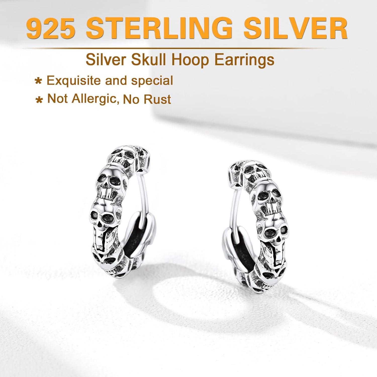 925 Sterling Silber Totenkopf Ohrringe für Damen und Herren - Punk Ohrstecker