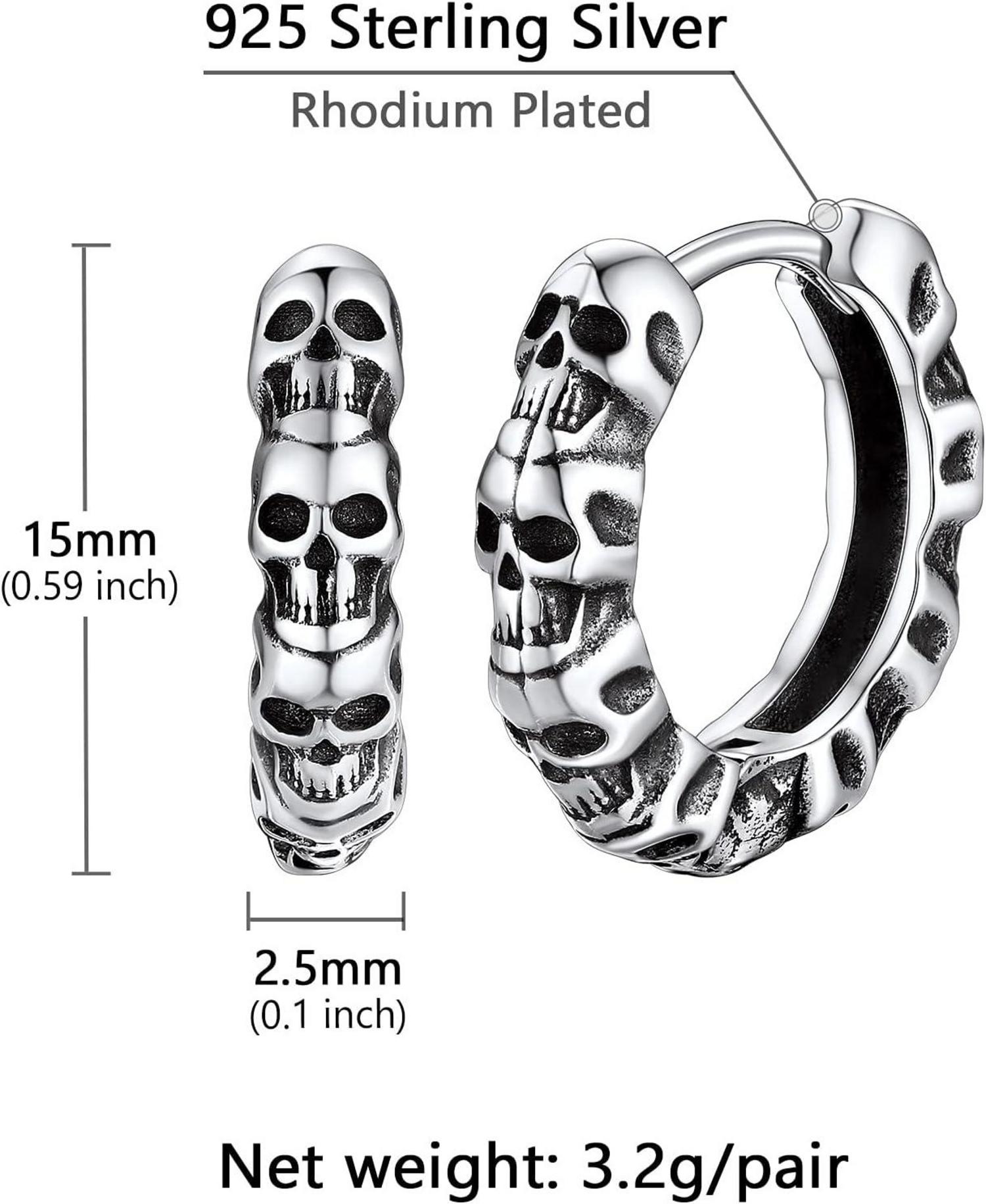 925 Sterling Silber Totenkopf Ohrstecker Punk Creolen Modeschmuck