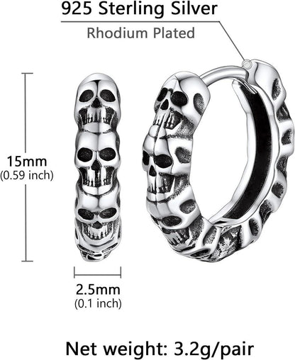 925 Sterling Silber Totenkopf Ohrstecker Punk Creolen Modeschmuck