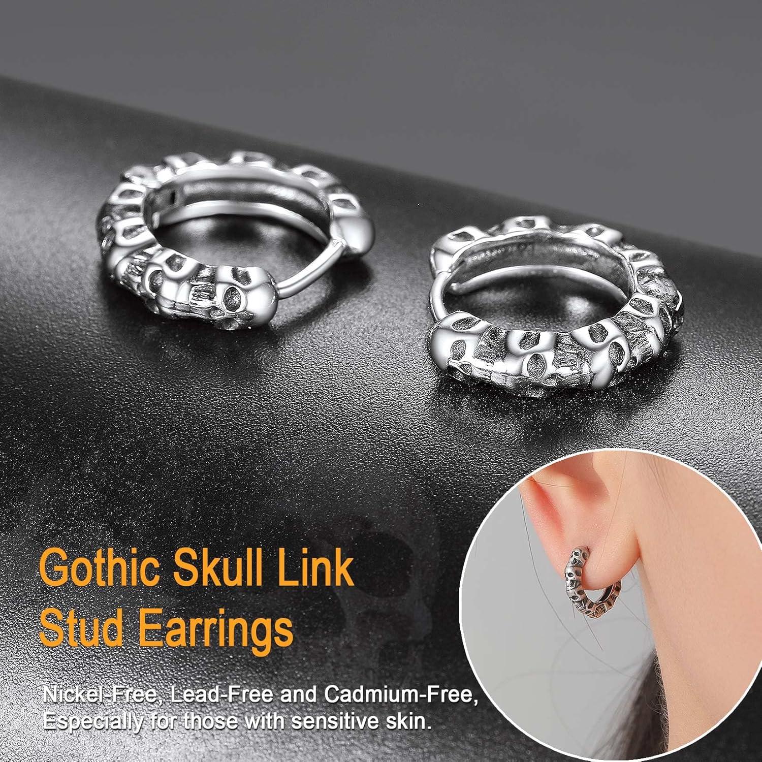 925 Sterling Silber Totenkopf Ohrstecker Punk Small Hoop Creolen Karneval