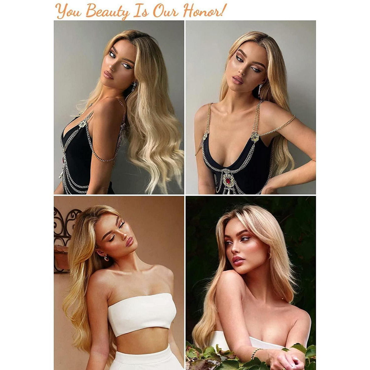 Lange Blonde Ombre Perücke mit Mittelscheitel – Synthetisch & Hitzebeständig