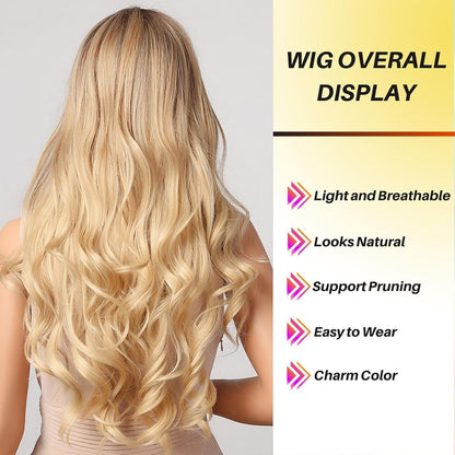 Lange Blonde Ombre Perücke mit Mittelscheitel – Synthetisch & Hitzebeständig