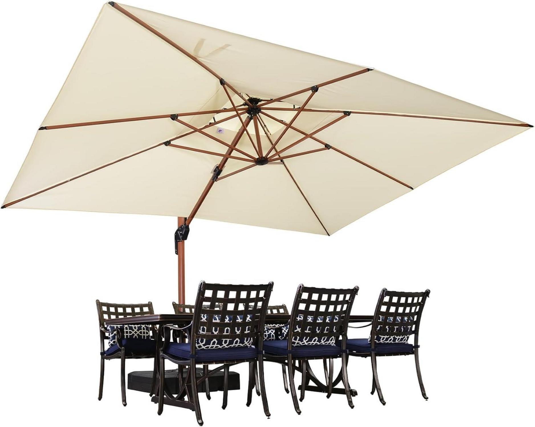 Rechteckiger Ampelschirm Holzoptik 300 x 400 cm Cream