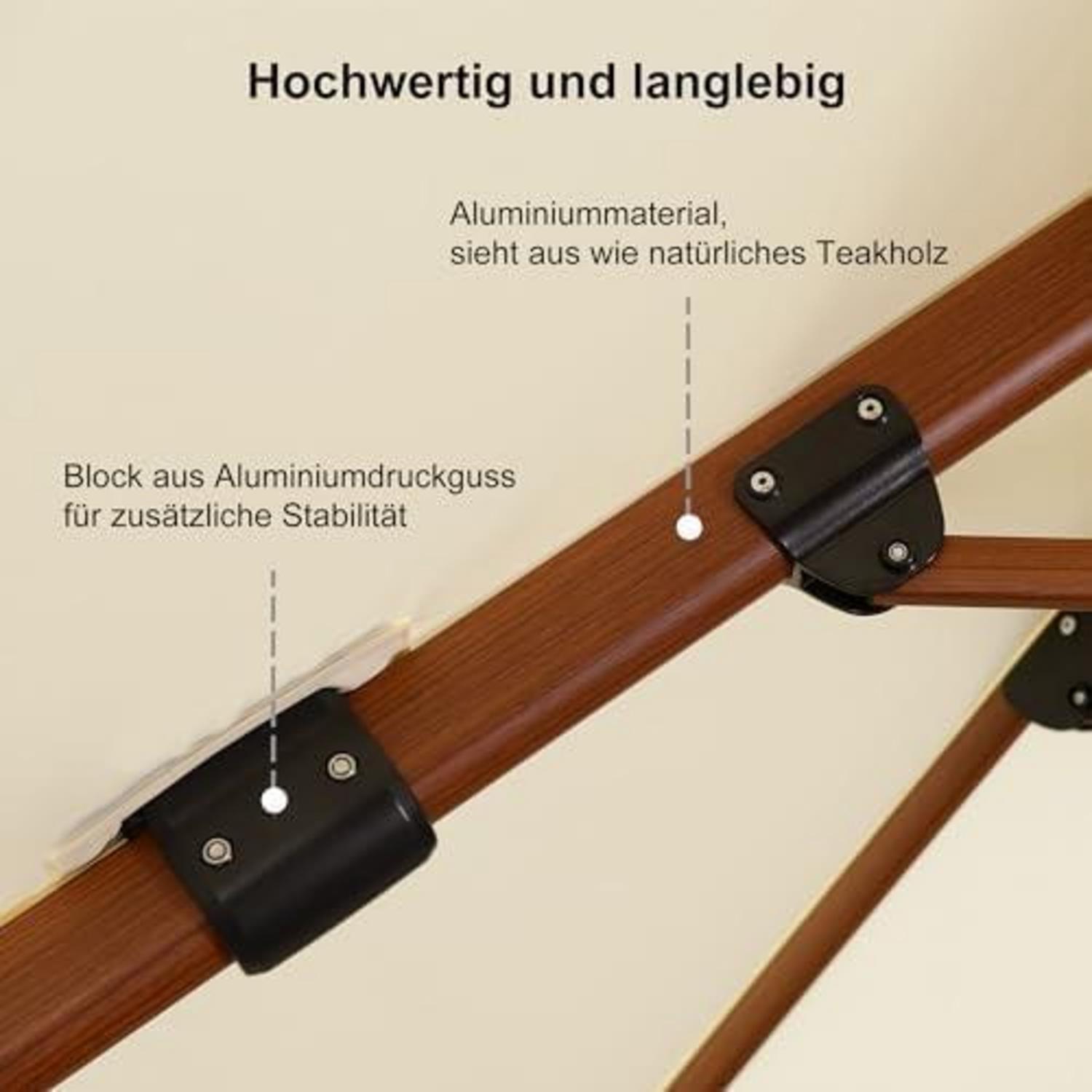Rechteckiger Ampelschirm Holzoptik 300 x 400 cm Cream