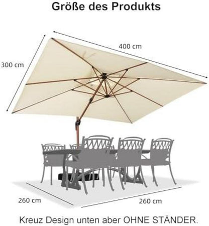 Ampelschirm Alu Holzoptik 300x400cm Rechteckig Sonnenschirm Doppeldach Purple