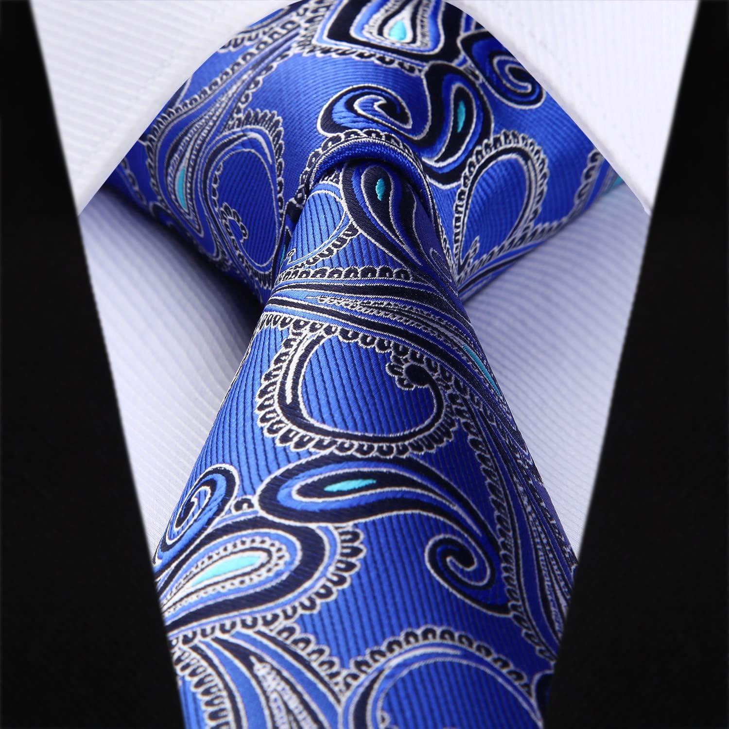 Paisley Wedding Necktie & Handkerchief Set Blue Floral Pattern