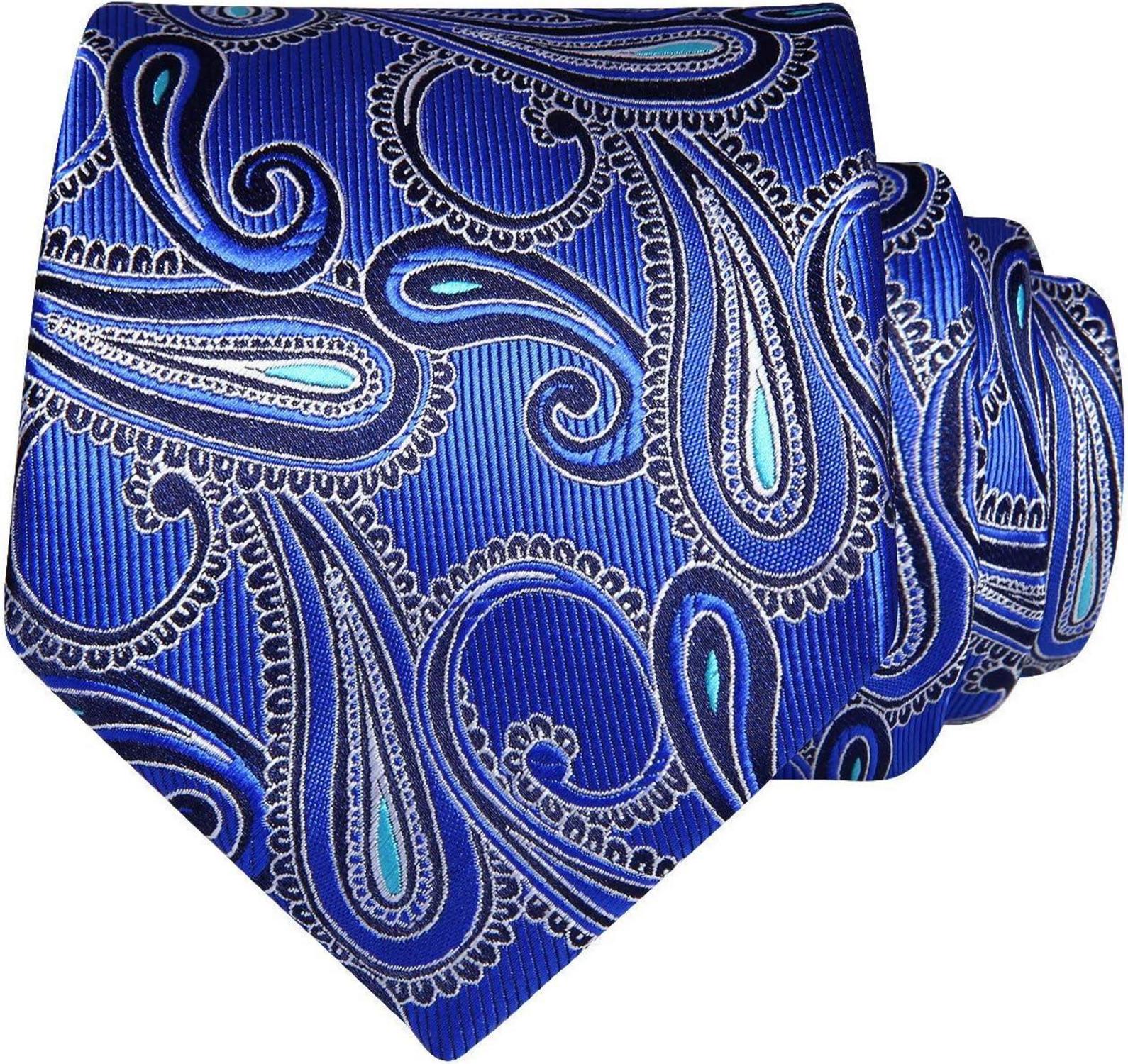 Paisley Wedding Tie and Handkerchief Set Blue Floral Pattern