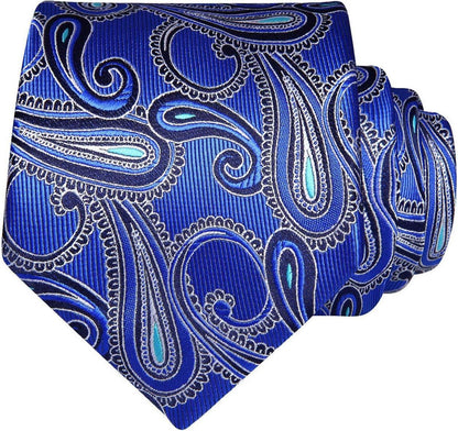 Paisley Wedding Tie and Handkerchief Set Blue Floral Pattern