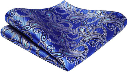 HISDERN Paisley Wedding Tie Men's Necktie Handkerchief Blue Floral