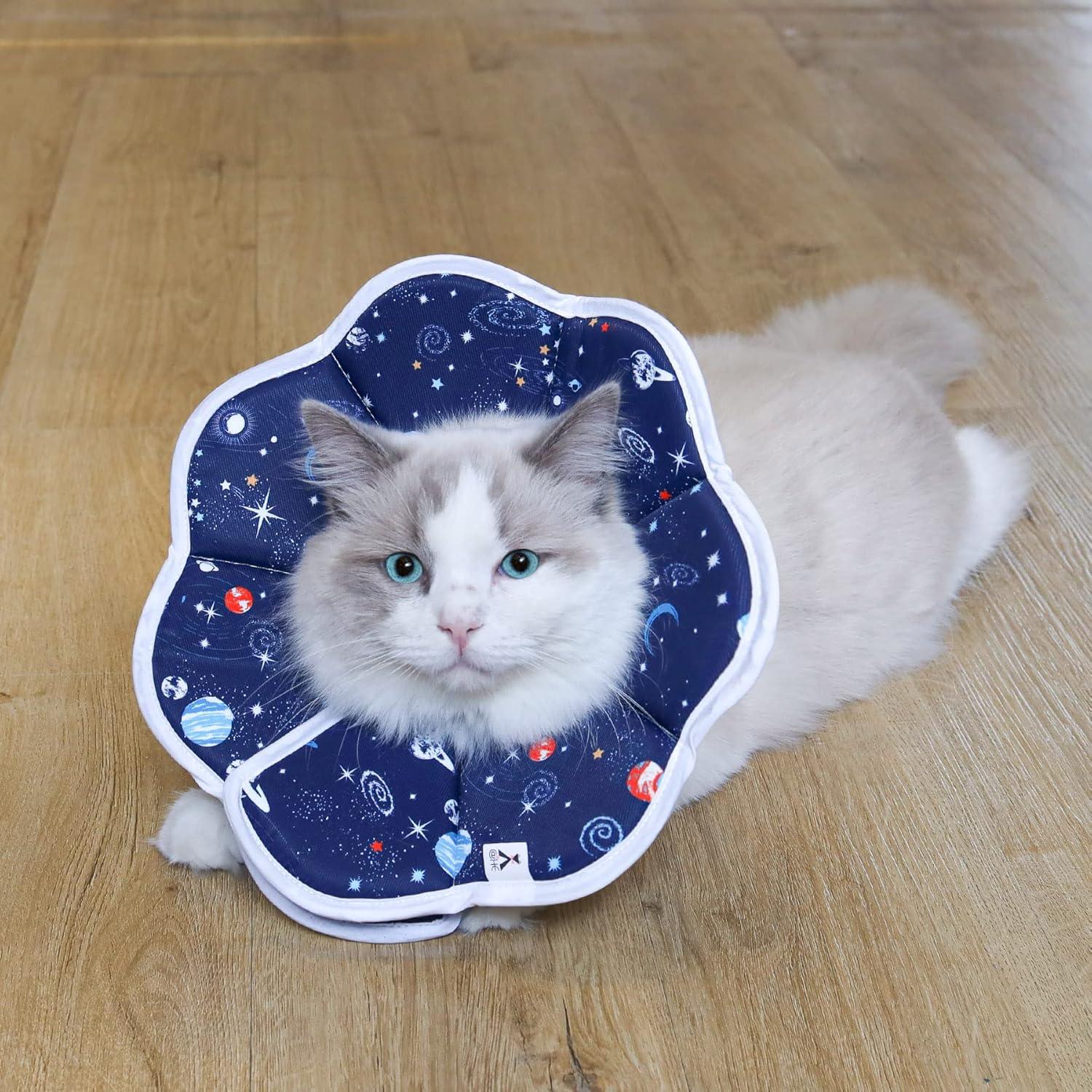 ComSaf Halskrause Katze Sternenhimmel-Muster Weich Verstellbar Wunden Katzenkragen