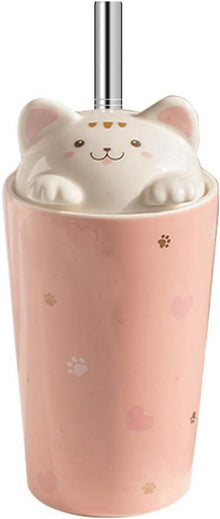 Katze Kaffeebecher Keramik 3D-Katzendeckel rosa 480ml