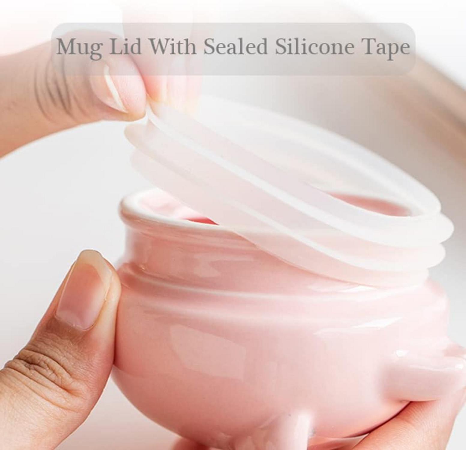 Katze Kaffeebecher mit Deckel Keramik 3D-Katzendeckel 480ml Rosa