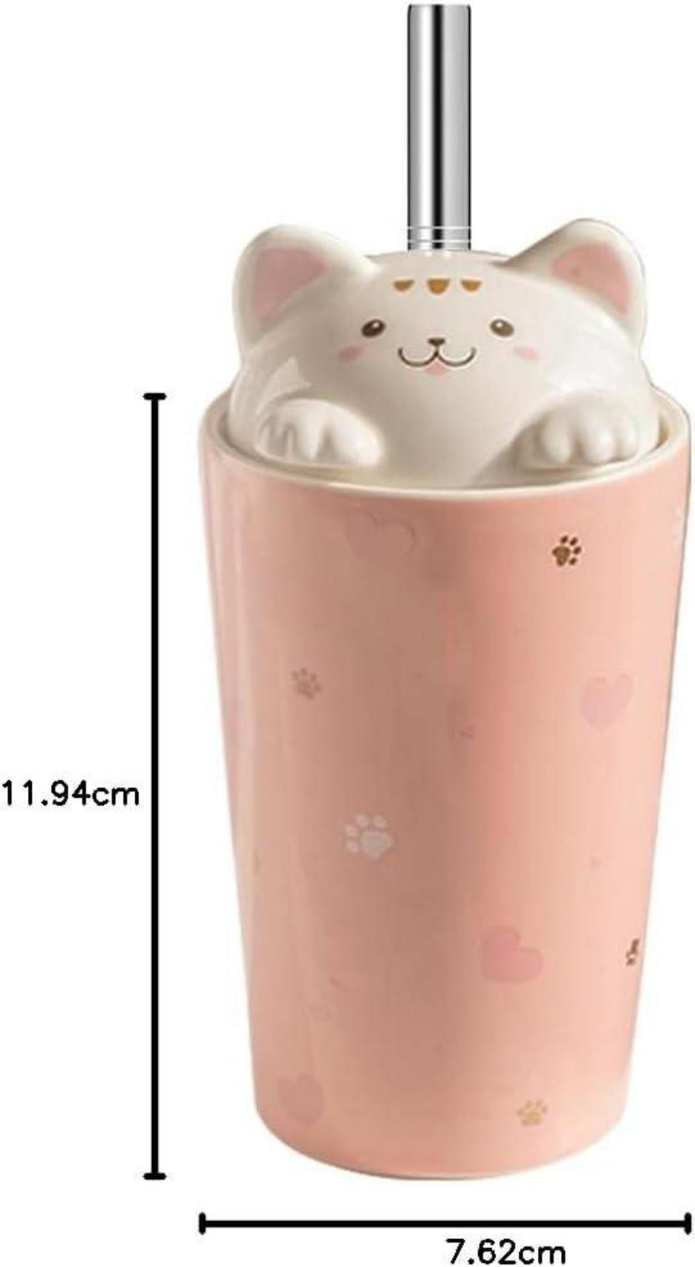 Katze Kaffeebecher mit Deckel Keramik 3D-Katzendeckel 480ml Rosa