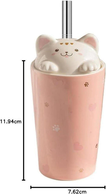 Katze Kaffeebecher mit Deckel Keramik 3D-Katzendeckel 480ml Rosa