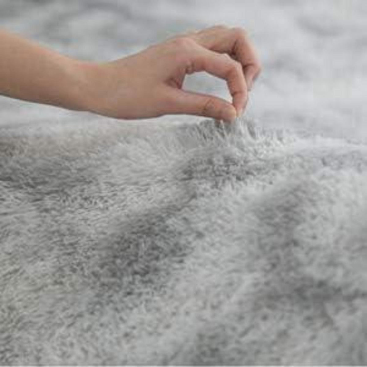 Hochflor Teppich Grau Weiß 200x250 cm Flauschig Weich