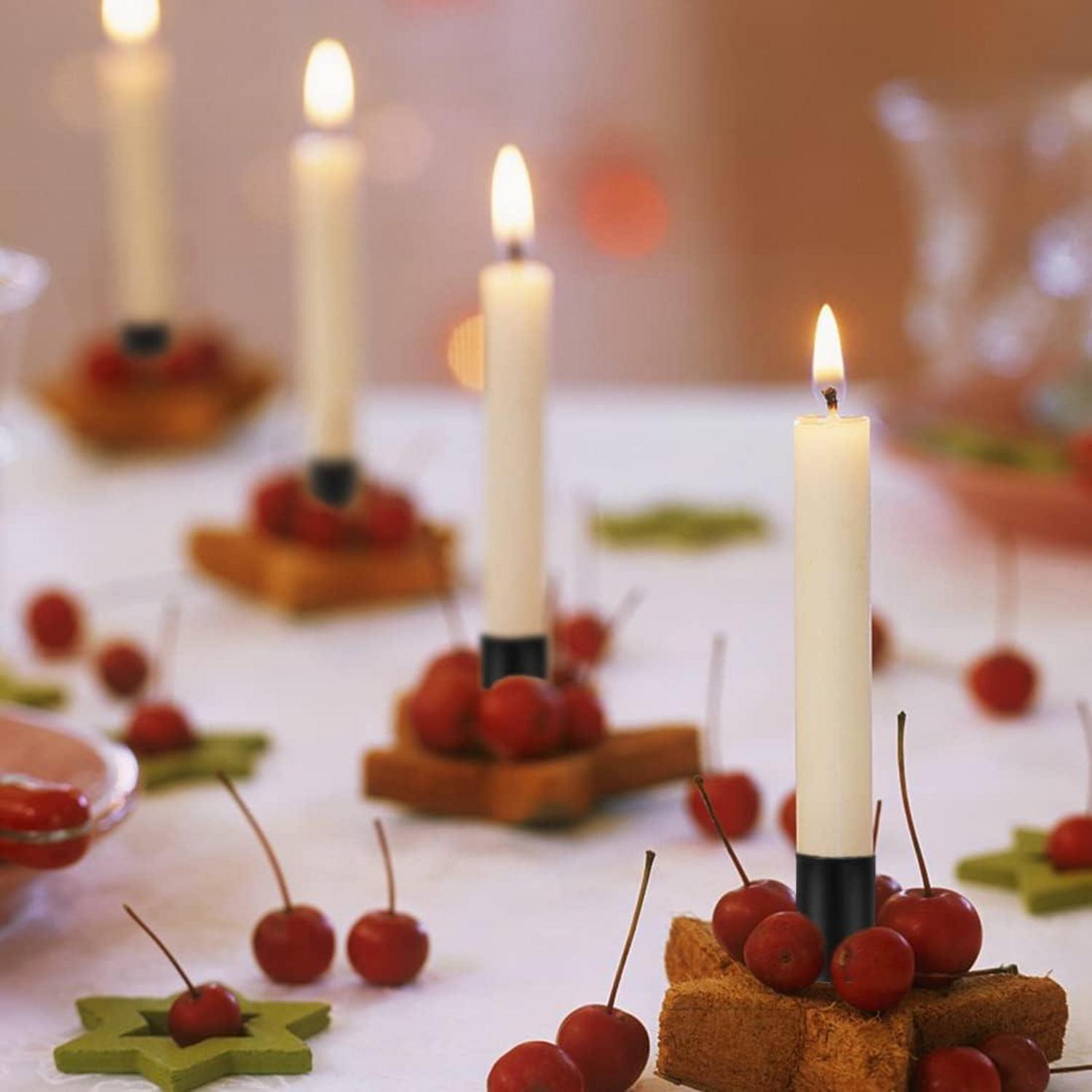6er Set Kerzenhalter Schwarz für Adventskranz mit Spieß - Stabkerzenhalter aus Metall