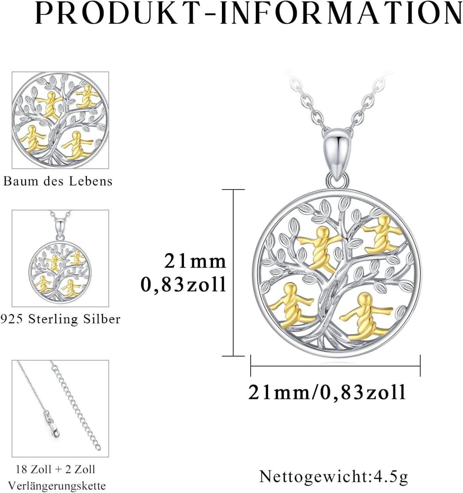 TRISHULA Lebensbaum Kette 925 Sterling Silber Damen 45cm+5cm