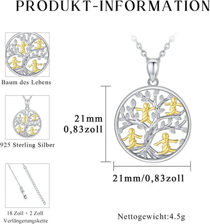 TRISHULA Lebensbaum Kette 925 Sterling Silber Damen 45cm+5cm