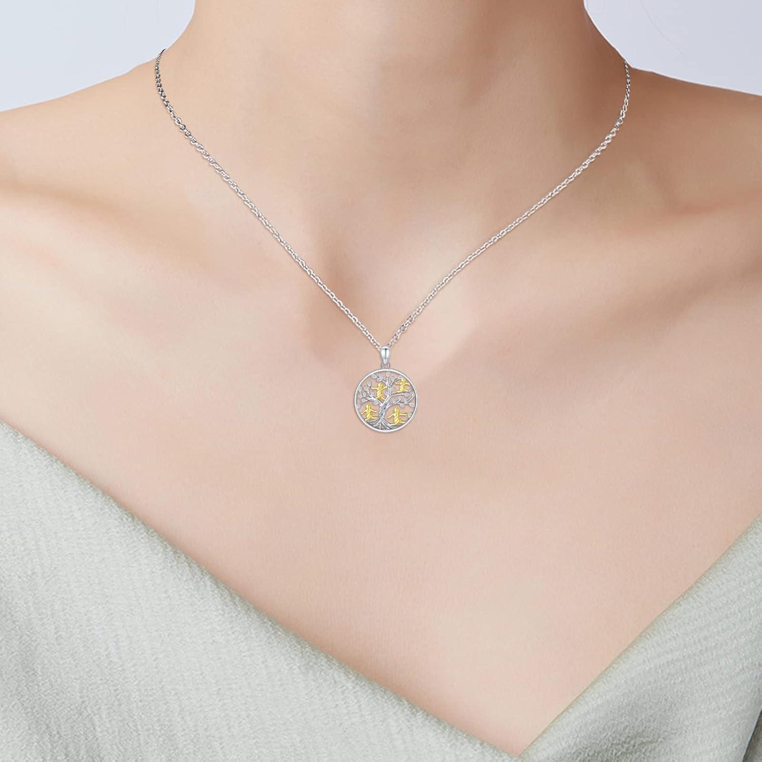 TRISHULA Lebensbaum Kette 925 Sterlingsilber Damen Halskette mit Anhänger 45-50cm