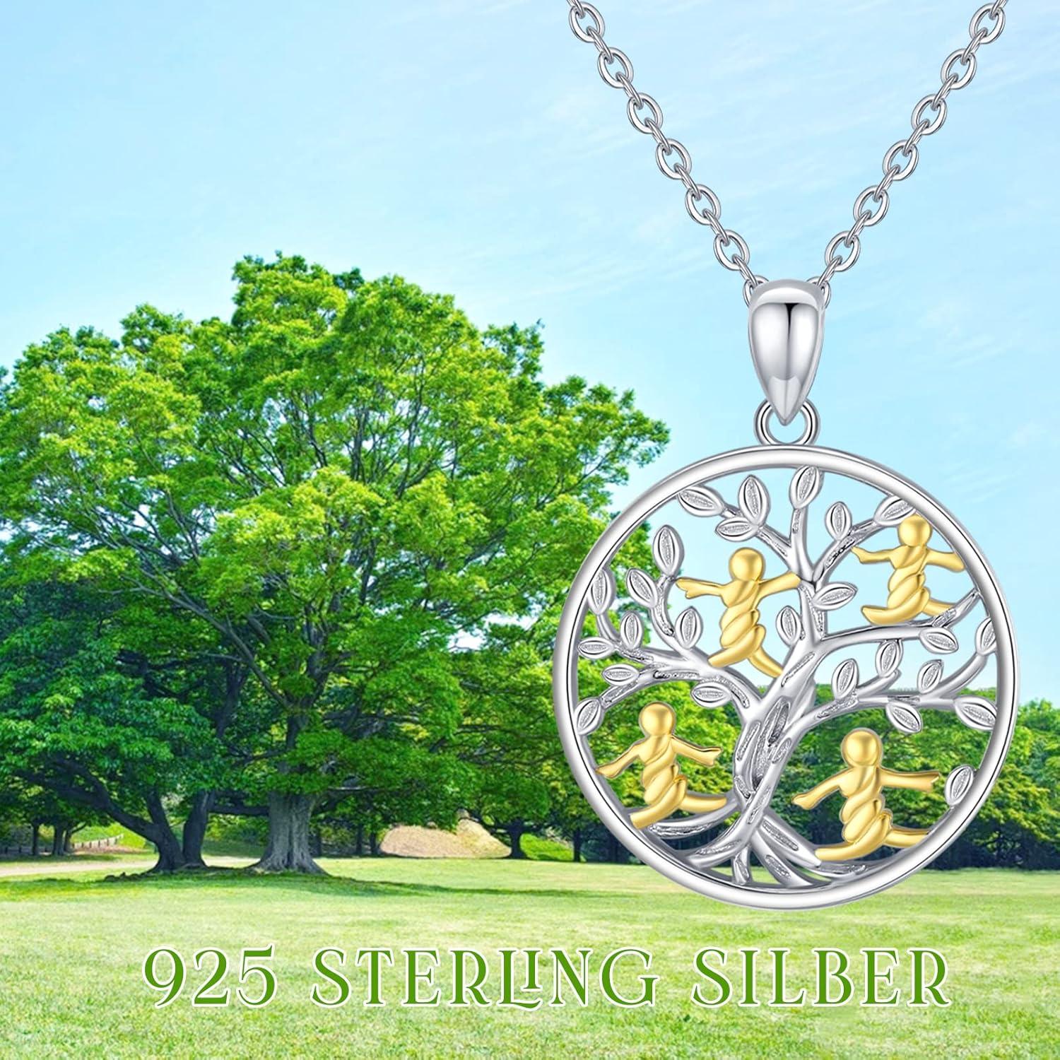TRISHULA Lebensbaum Halskette 925 Sterling Silber Damen Geschenk