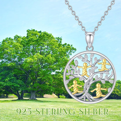 TRISHULA Lebensbaum Halskette 925 Sterling Silber Damen Geschenk